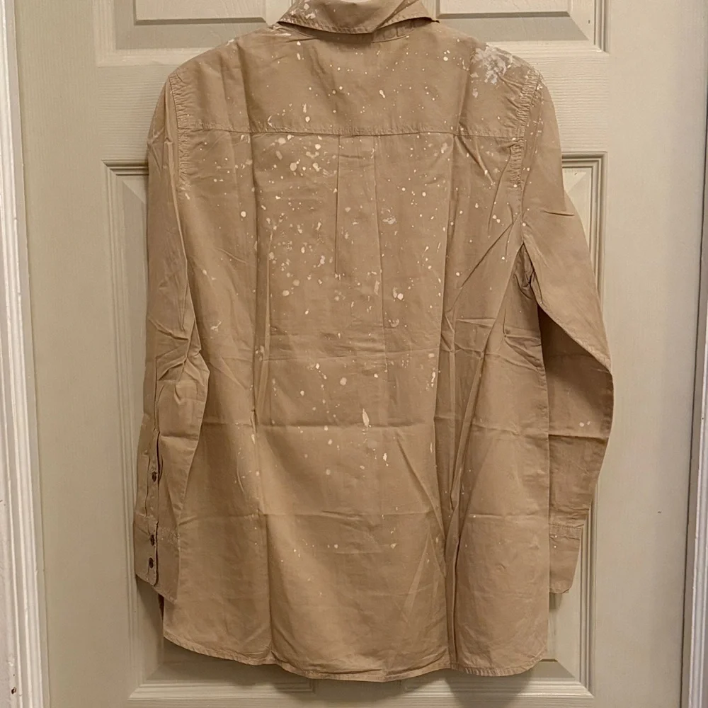 J. Crew Tan and Pink Splatter Casual Shirt - Picture 6 of 14